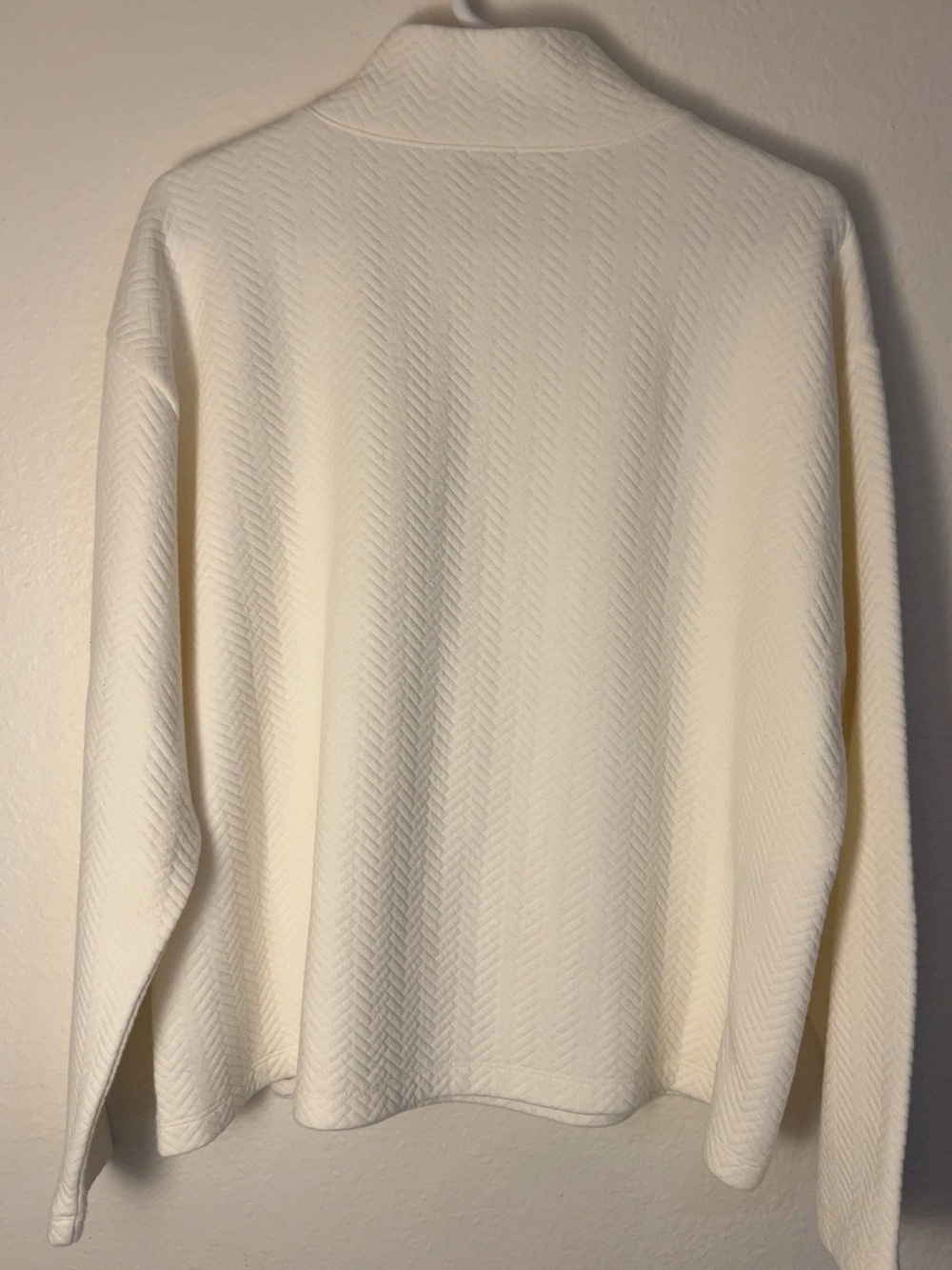J.Crew Ivory Herringbone Quilted Mock Neck Side Snap Sweatshirt XL - Picture 8 of 9